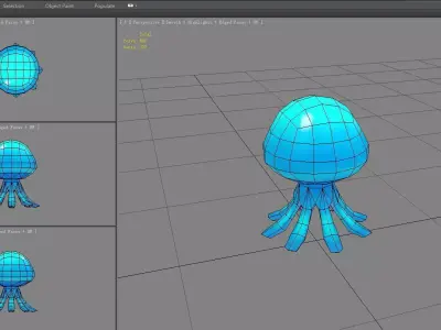 Cartoon Little Blue Jellyfish Low-poly 3D model