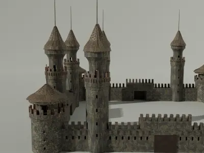 Medieval Castle Concentrated English or French Style Low-poly 3D model