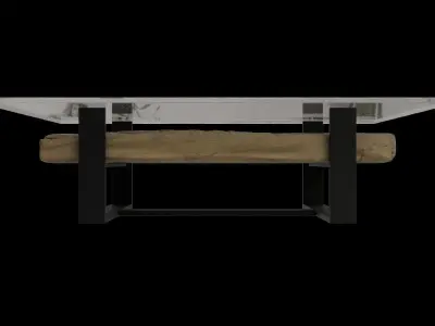 Glass Black Metal Table With Wooden Bark 3D model