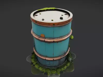 rusty industrial barrel with moss 3D model
