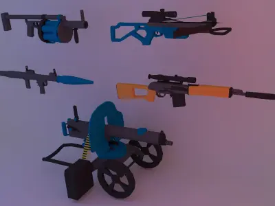 Low poly pack guns Animated - AK-47 - M16 - AR15 -UZI- 3D model  Low-poly 3D model