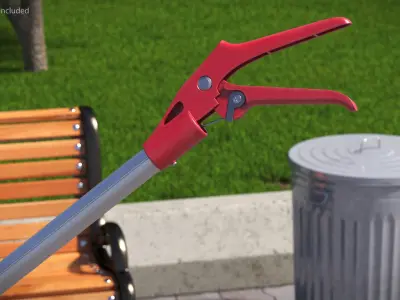 Trash Picker Tool in Use with Garbage Bin 3D model