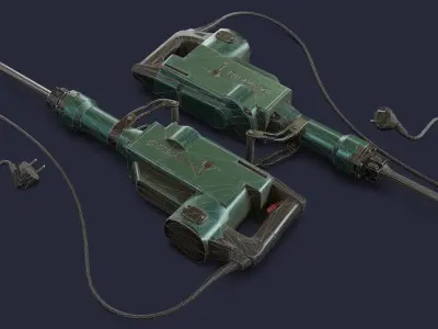 Jackhammer two electric drills Low-poly 3D model