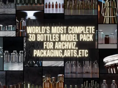  3D GLASS BOTTLES HQ CONTAINER PACK for Blender PROMO half price 3D model