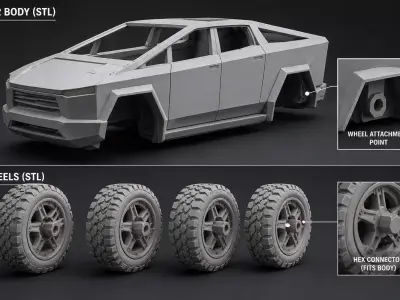 Futuristic Electric Pickup car 3D Printable STL Model Cyber SUV 3D print model