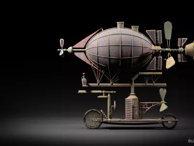 Fantasy Steampunk Flying Machine Low-poly 3D model