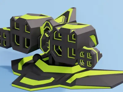 Turret collection futuristic spaceship Low-poly 3D model