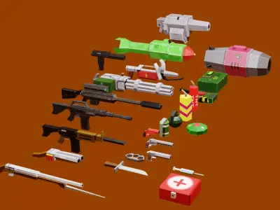 Weapon pack for mobile game Low-poly 3D model