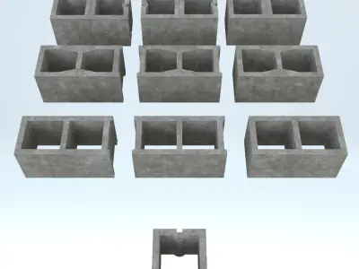  Concrete Cinder Blocks Set – 10 Modular CMU Variations 