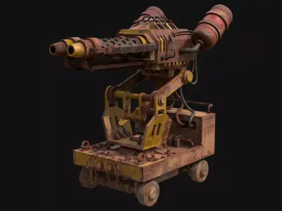 Flamethrower Turret-1-Rusty-Yellow 3D model