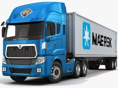 International AeroStar with Semi-Trailer Container 3D model