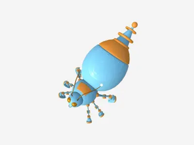 Cute Robot E07 Blue Orange - SciFi Character Design Low-poly 3D model