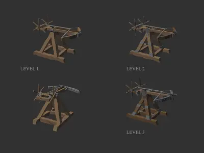 3D Weapons catapult and other wooden equipment Low-poly 3D model
