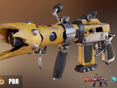 Cartoon Scifi machine gun Low-poly 3D model