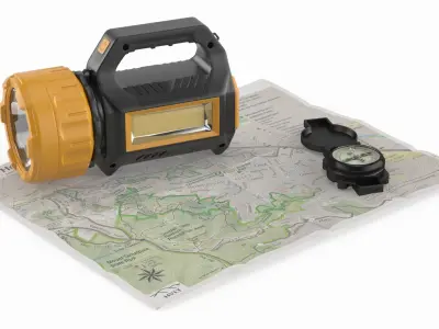 Emergency Explorer Set with Flashlight Map and Compass 3D model