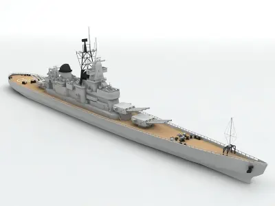 Military Battleship BB 62 WWII Low-poly 3D model