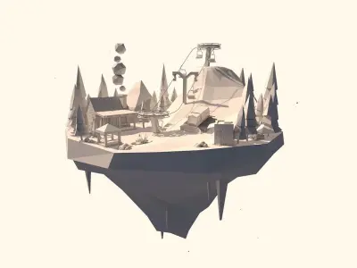 Cartoon Low Poly Slope Resort Island Pack Low-poly 3D model