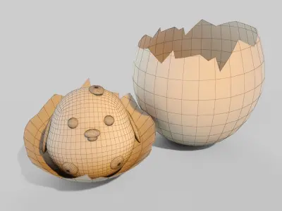 Chicken egg with cute little chick inside Low-poly 3D model