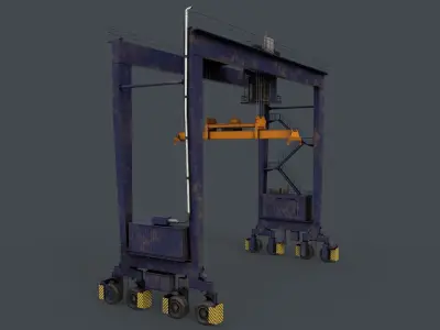 PBR Rubber Tyred Gantry Crane RTG V2 - Blue Dark Low-poly 3D model