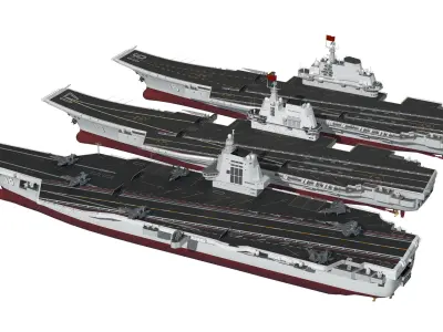 Chinese aircraft carriers CV16 CV17 CV18 with carrier-based aircraft fujian 3D model