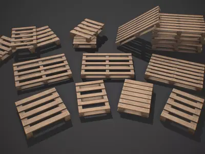 Wooden Palettes PBR Game Ready Free low-poly 3D model