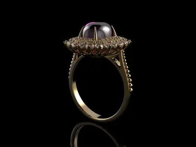 Pink  Cabochon Oval Cut Sapphire Ring And Gemone Diamonds 3D print model