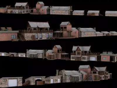 Town buildings pack  Low-poly 3D model