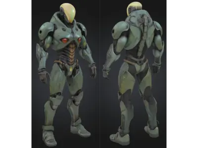 Futuristic Bio Mechanical Robot Low-poly 3D model