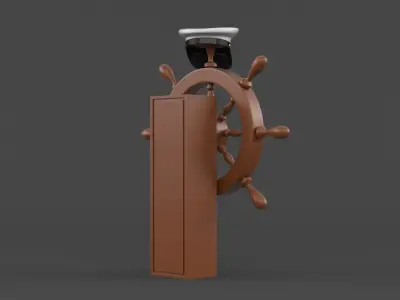 Captain Hat and Ship Wheel 3D model