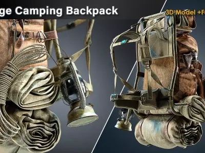 Vintage Camping Backpack Low-poly 3D model