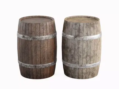 Wooden Barrel Set B Low-poly 3D model