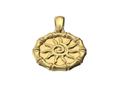 Sun scroll burst bamboo pattern pendant coin with bail 3D print model