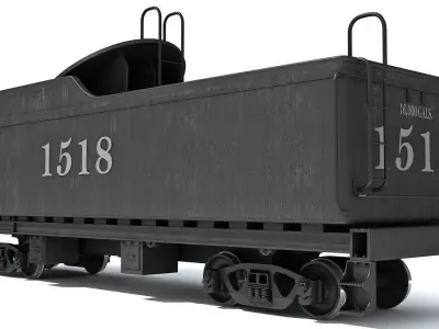 Black Railway Coal Carrying Car Steam Train 3D model