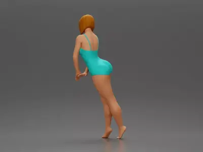 woman in a turquoise swimsuit striking a pose 3D print model