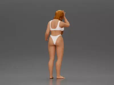 Confused Woman in Standing with Hand on Forehead 3D print model
