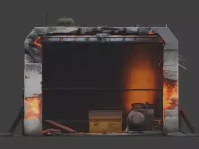 Destroyed Military Bunker with Lava Cracks 3D Model V02 Low-poly 3D model