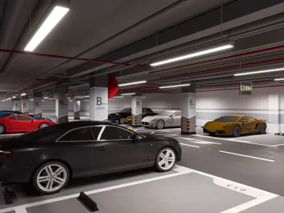 Modern underground garage - vacant parking lot 3D model