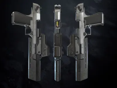 GDE50C Pistol With Hands and Weapon Case Low-poly 3D model