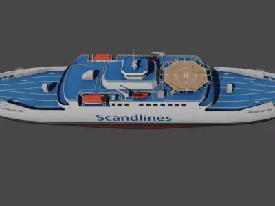 Hybrid diesel electric ropax ferry Low-poly 3D model