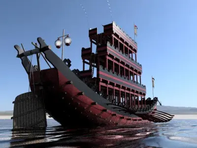CHINESE SONG DYNASTY TOWER SHIP- LOUCHUAN  Low-poly 3D model