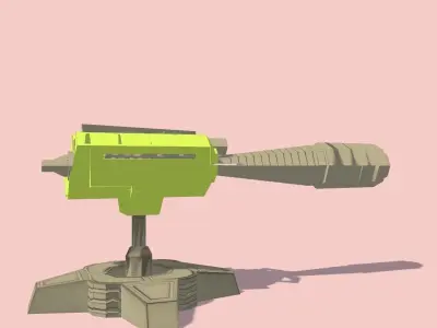 Turret w Cannon Low poly with High Poly Low-poly 3D model