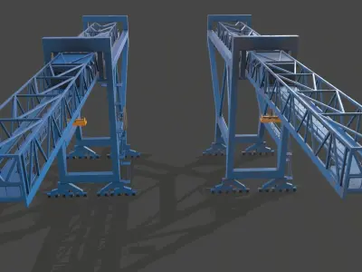 PBR Port Container Crane - Blue Light Low-poly 3D model