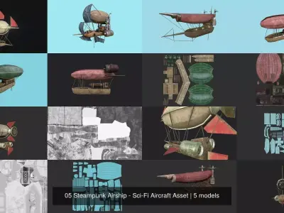 05 Steampunk Airship - Sci-Fi Aircraft Asset 3D Model Pack purchase