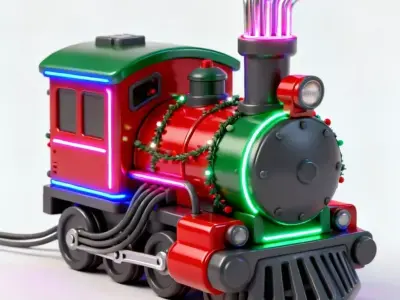 Cyberpunk Christmas Train Engine 3D Model Neon Holiday  Low-poly 3D model