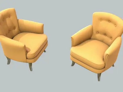 Vintage Chair Camel Wool Upholstery Zinc Legs 3D model