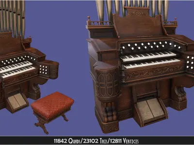 Antique Victorian Pump Pipe Organ Piano Low-poly 3D model