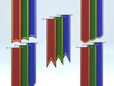 Wall Pole Banners 3D model