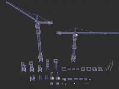 Tower Crane Modular - Blue Low-poly 3D model