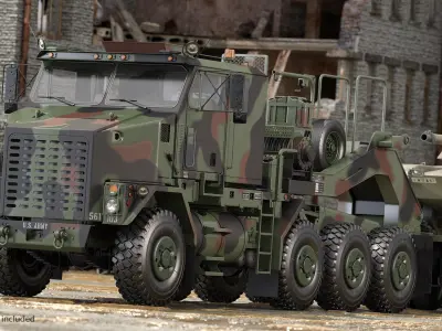 Oshkosh M1070 Tank Transporter M1000 Semi-Trailer with M1 Abrams 3D model
