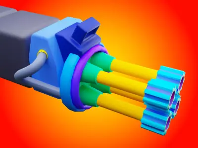 Lowpoly Game Ready Gun Model cable Low-poly 3D model